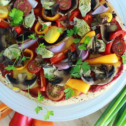 Vegan 'Bacon', Mushroom and Artichoke Pizza