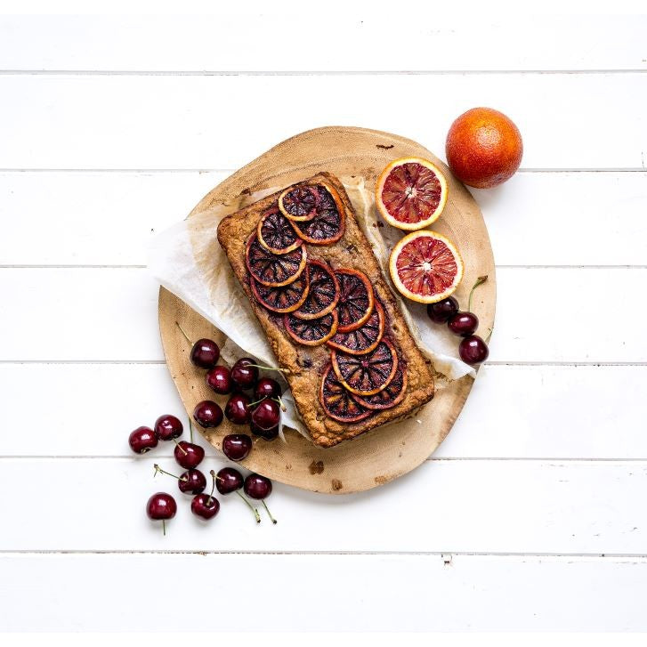 Blood orange and cherry coconut loaf
