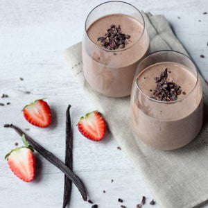 Maca and chocolate smoothie with strawberries