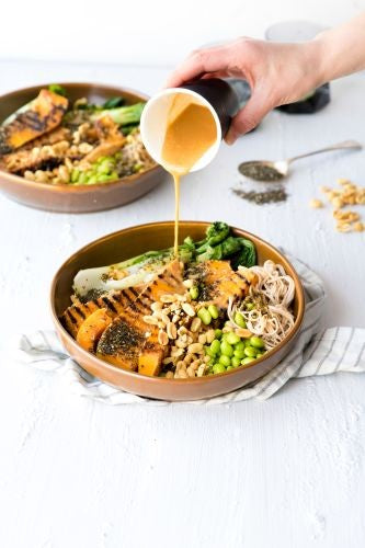 Miso barbeque pumpkin salad with wakame